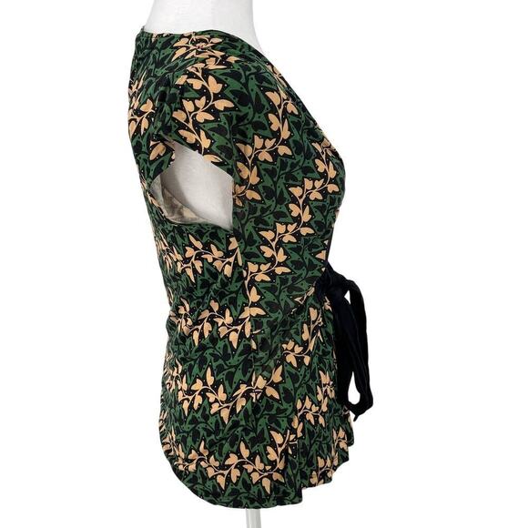 Diane von Fürstenberg Silk Blend Floral Tie-Front Top Size M Leaf Print GUC - Picture 7 of 12